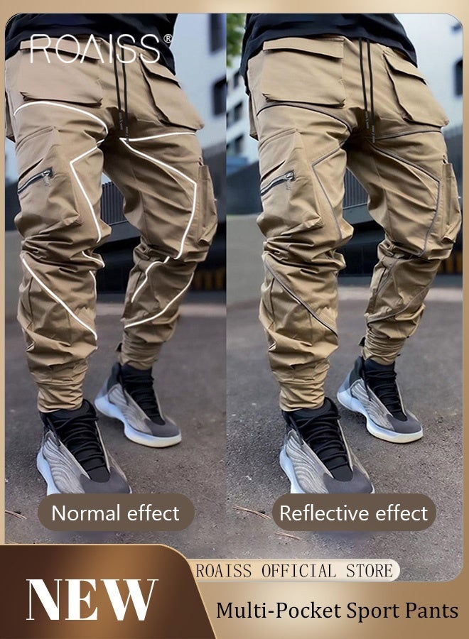 رويس أزياء طباعة الرجال السراويل البضائع تصميم جيوب متعددة السراويل الرياضية شريط عاكس تصميم الفيلكرو قدم تنفس النسيج بلون - Image 1