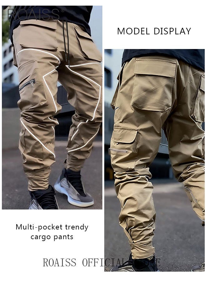 رويس أزياء طباعة الرجال السراويل البضائع تصميم جيوب متعددة السراويل الرياضية شريط عاكس تصميم الفيلكرو قدم تنفس النسيج بلون - Image 3