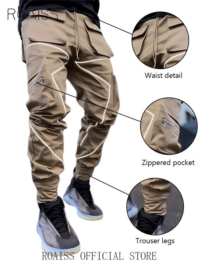 رويس أزياء طباعة الرجال السراويل البضائع تصميم جيوب متعددة السراويل الرياضية شريط عاكس تصميم الفيلكرو قدم تنفس النسيج بلون - Image 4