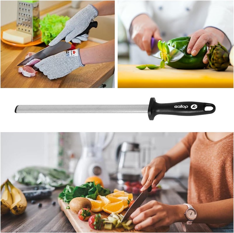 Gallop 12 Inch Diamond Honing Steel,Knife Sharpener Rod,For Sharpening Kitchen Knife, Cooking Knives, Butcher's Knives, Home Gourmet Blades, Garden Tools Sharpening Stick - Image 4
