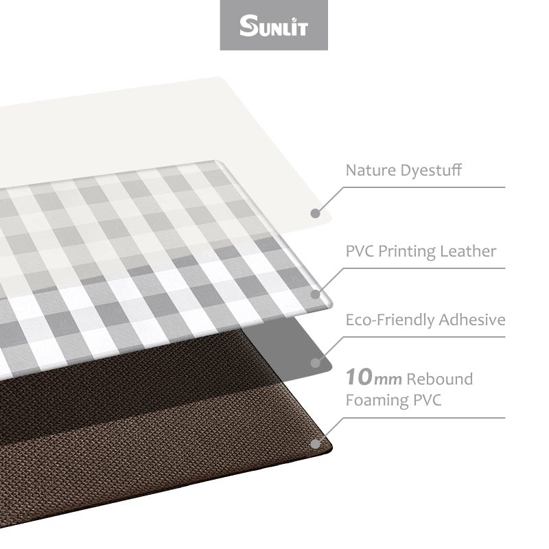 Sunlit Set of 2 Anti Fatigue Kitchen Floor Mat, Non Slip Waterproof Comfort Standing Mat, 0.4 Inch Thick Cushioned Farmhouse Kitchen Rug Runner, Gray and White Buffalo Plaid(Size:17"x28"&17"x47") - Image 3