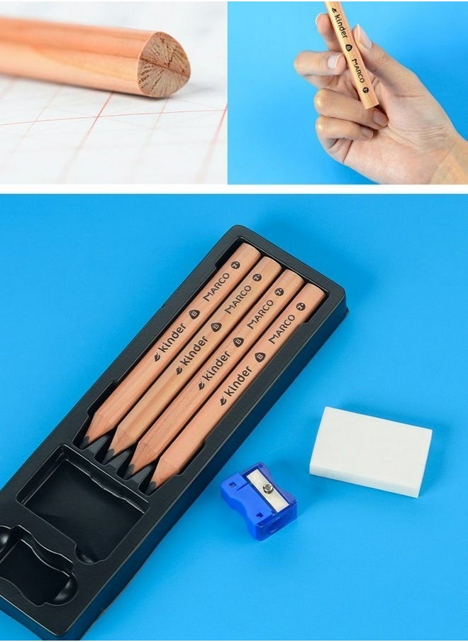 Marco 4PCS B Pencils Kit include Pencil Sharpener and Eraser, Preschool Childre Kindergarten Dedicated Lead Free Correction Grip Gesture Pencil  - Image 1