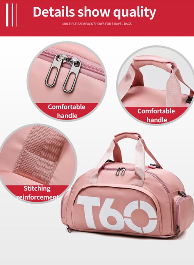 T60 Sports Gym Bag, Travel Duffel bag with Wet Pocket & Shoes Compartment Ultra Lightweight PINK  - Image 5