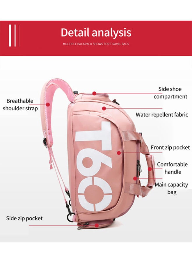 T60 Sports Gym Bag, Travel Duffel bag with Wet Pocket & Shoes Compartment Ultra Lightweight PINK  - Image 4