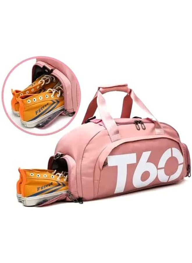 T60 Sports Gym Bag, Travel Duffel bag with Wet Pocket & Shoes Compartment Ultra Lightweight PINK  - Image 1