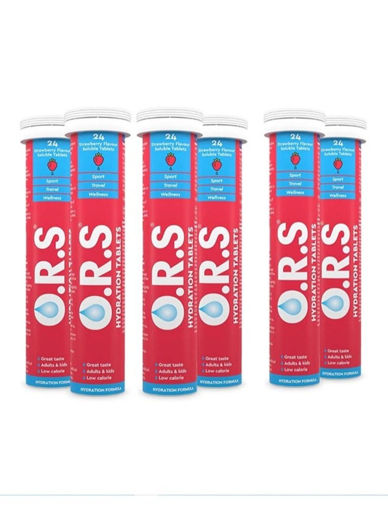 O.R.S - Ors Hydration Tablets  With Electrolytes, Vegan, Gluten And Lactose Free Formula  Strawberry Flavor  24 Count Pack of 6 - Image 1