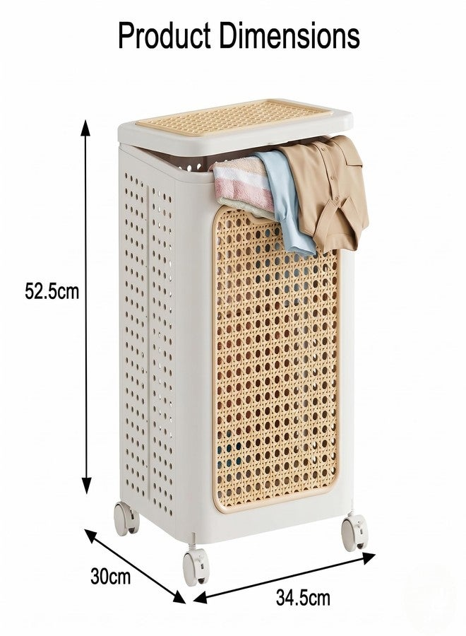 RichAxis Laundry Basket with Lid and Wheels for Clothes, Breathable Storage Organizer for Toys & Daily Essentials for Home (Beige) - Image 3