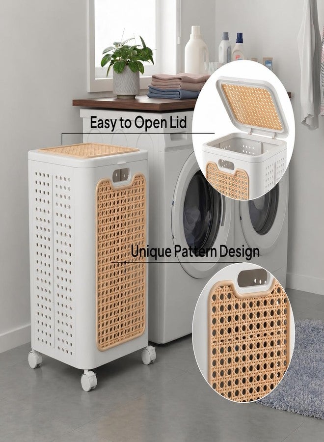 RichAxis Laundry Basket with Lid and Wheels for Clothes, Breathable Storage Organizer for Toys & Daily Essentials for Home (Beige) - Image 5