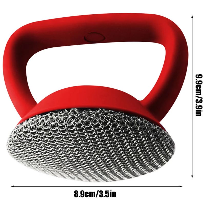 Pot Brush: Red Long Handle, Stainless Steel Ball, Ergonomic Grip - Tough On Stubborn Grime, Durable Construction Dish Washing Brush for Home Kitchen Cleaning - Image 2