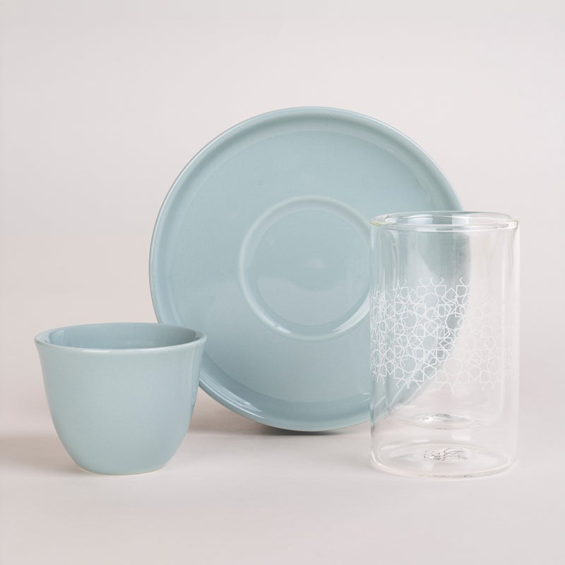 Dallaty light green glass and porcelain Tea and coffee cups set 18 pcs - Image 2