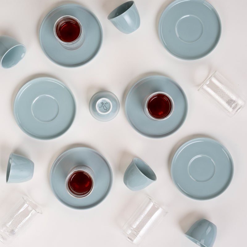 Dallaty light green glass and porcelain Tea and coffee cups set 18 pcs - Image 5