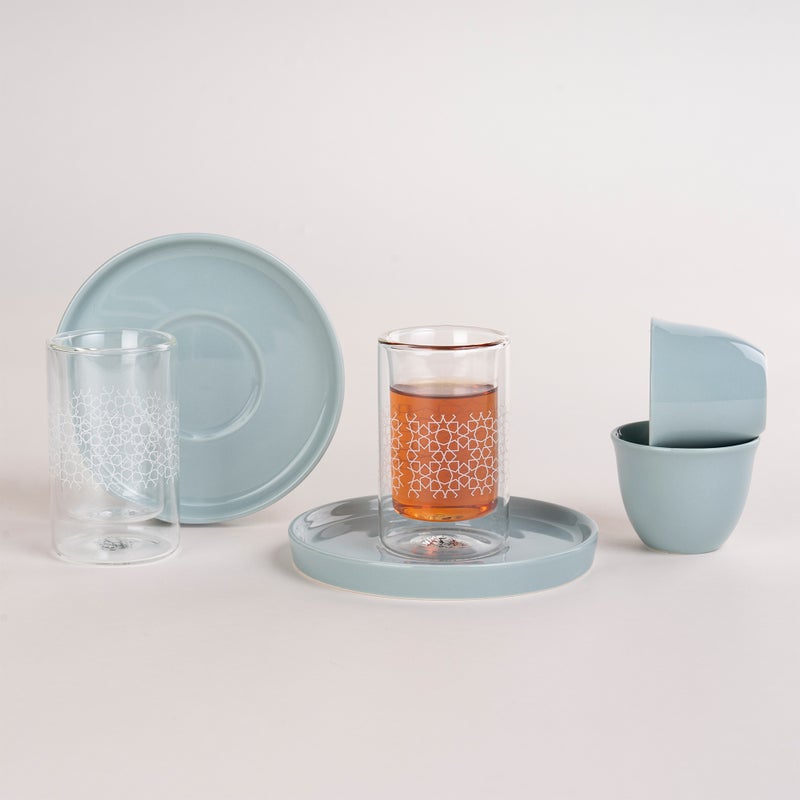 Dallaty light green glass and porcelain Tea and coffee cups set 18 pcs - Image 1