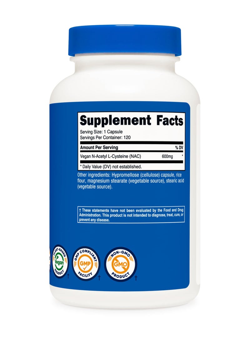 Nutricost - NAC, Vegan N-Acetyl L-Cysteine, 600mg Per Serving, 120 Capsules | 120 SERVINGS - Image 1