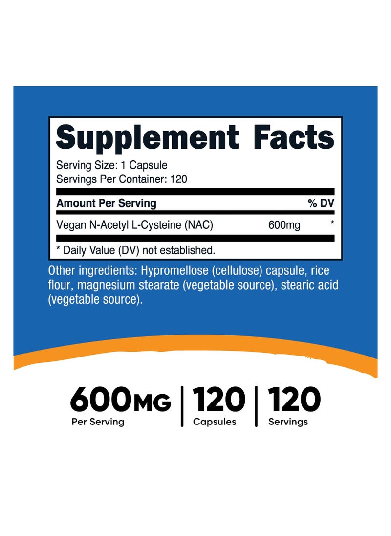 Nutricost - NAC, Vegan N-Acetyl L-Cysteine, 600mg Per Serving, 120 Capsules | 120 SERVINGS - Image 1