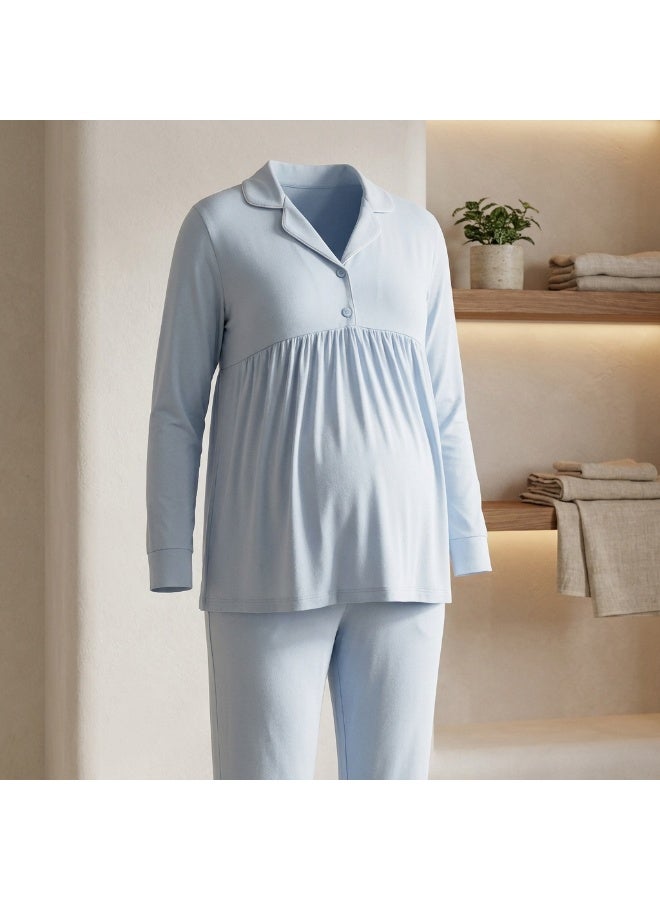 Women's Maternity & Nursing Two-Piece Pajama Set - Long Sleeve Top & Pants |   Cotton and Viscose Blend |   Made in Turkey - Image 3