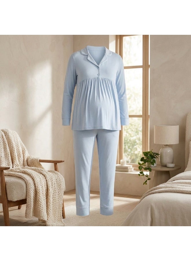 Women's Maternity & Nursing Two-Piece Pajama Set - Long Sleeve Top & Pants |   Cotton and Viscose Blend |   Made in Turkey - Image 4