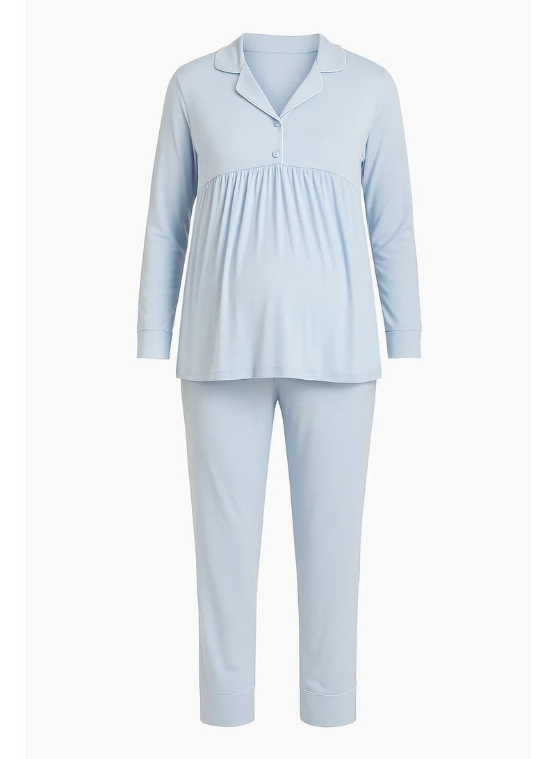 Women's Maternity & Nursing Two-Piece Pajama Set - Long Sleeve Top & Pants |   Cotton and Viscose Blend |   Made in Turkey - Image 5