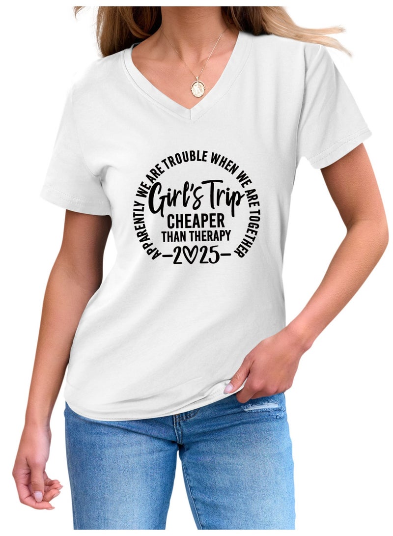Women Funny Short Sleeve V Neck T Shirt Summer Vacation Tees - Image 2