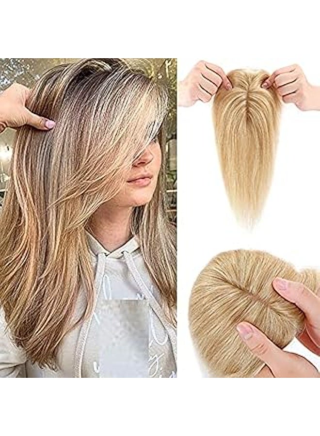 DILLARDS Clip In Hair Toppers With Bangs Human Hair Crown Hairpieces For Women Straight Hair 10 Inch Dark Blonde&Bleach Blonde #18P613