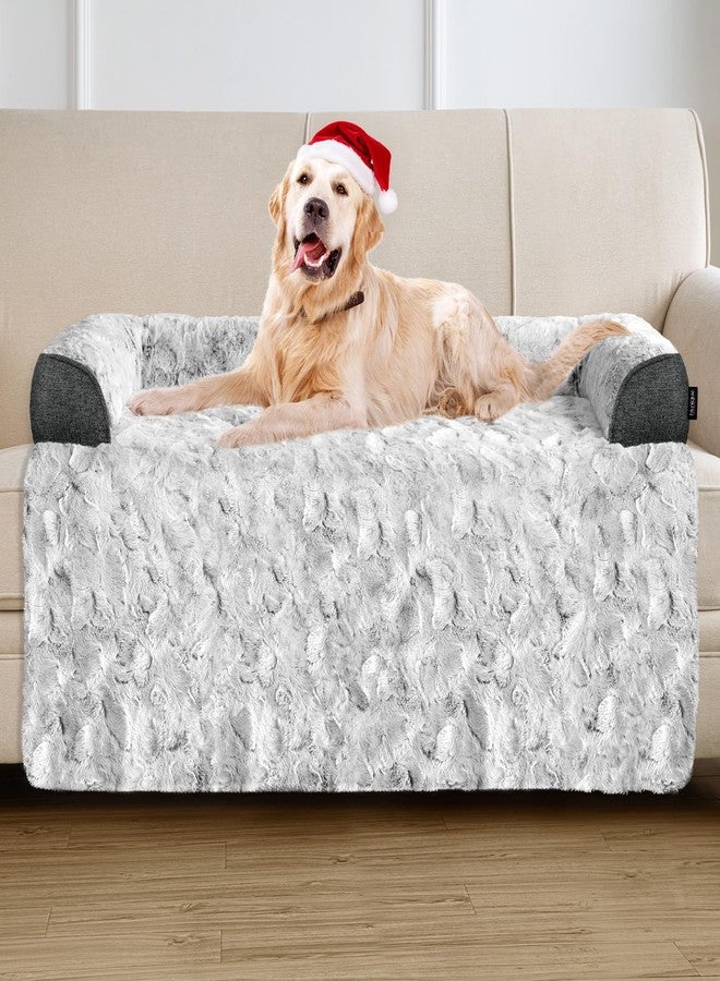 blunique Calming Extra Large Dog Bed for Couch, 45 x 37 inch Removable Couch Cover for Dogs Washable, Non-Slip Fluffy Plush Dog Sofa Mat for Furniture Protector - Grey - Image 1