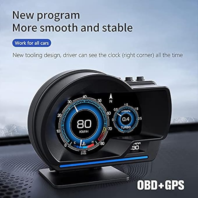 TERRIFI Car Hud Head Up Display P6 Obd Gauge DisplayGps Speedometer Dual System Smart Gauge Display Speed Alarm Water Temperature Alarm Works Great For Most Cars - Image 5
