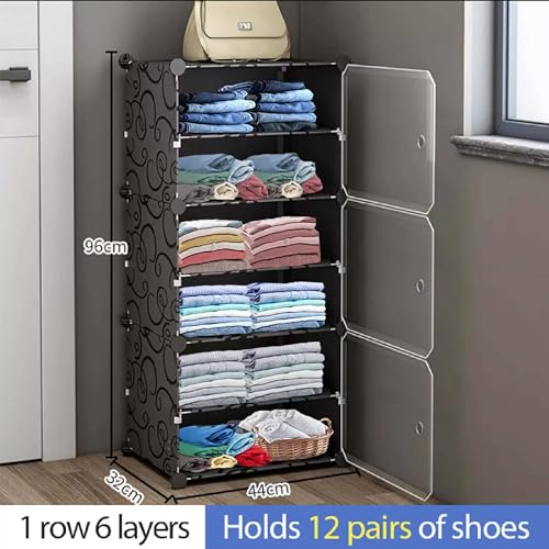 AYSIS Plastic Foldable Wardrobe for Clothes Storage, 6-Shelf 3-Door Collapsible Cupboard, Kitchen Storage Rack (Black, 44 x 32 x 158 Cm) - Image 2