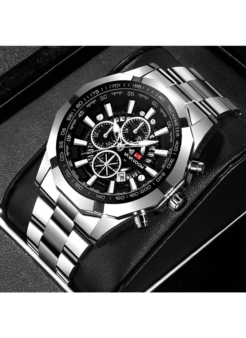 Men's Watches with Stainless Steel Strap & Date Function & Daily Waterproof & Chronograph Function Mechanical Skeleton Automatic Wrist Watch