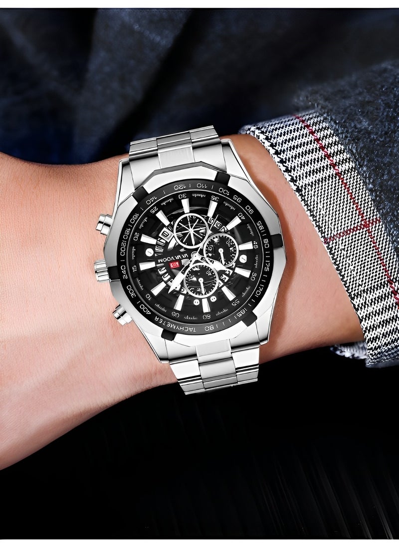 Men's Watches with Stainless Steel Strap & Date Function & Daily Waterproof & Chronograph Function Mechanical Skeleton Automatic Wrist Watch