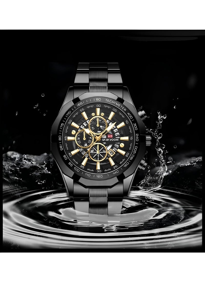 Men's Watches with Stainless Steel Strap & Date Function & Daily Waterproof & Chronograph Function Mechanical Skeleton Automatic Wrist Watch