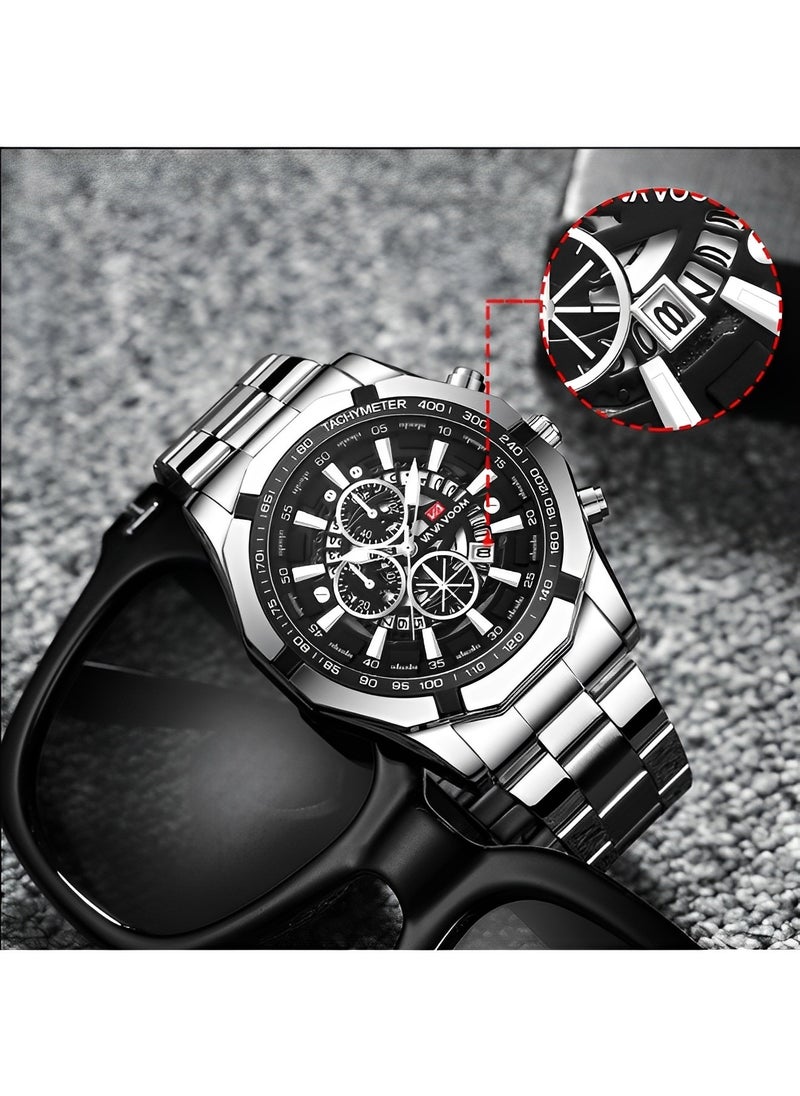 Men's Watches with Stainless Steel Strap & Date Function & Daily Waterproof & Chronograph Function Mechanical Skeleton Automatic Wrist Watch