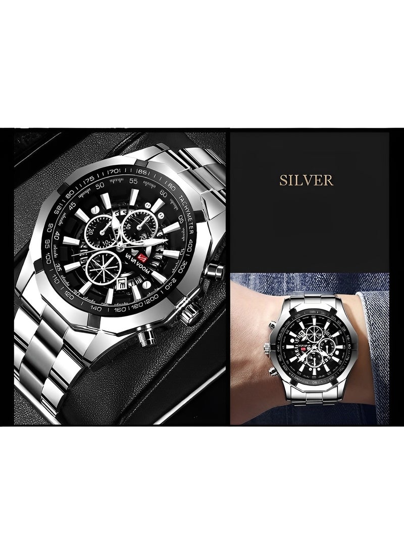 Men's Watches with Stainless Steel Strap & Date Function & Daily Waterproof & Chronograph Function Mechanical Skeleton Automatic Wrist Watch