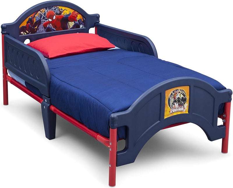 Delta Children Spider-Man Plastic Toddler Bed with Guardrail - Dark Blue & Red - Image 1