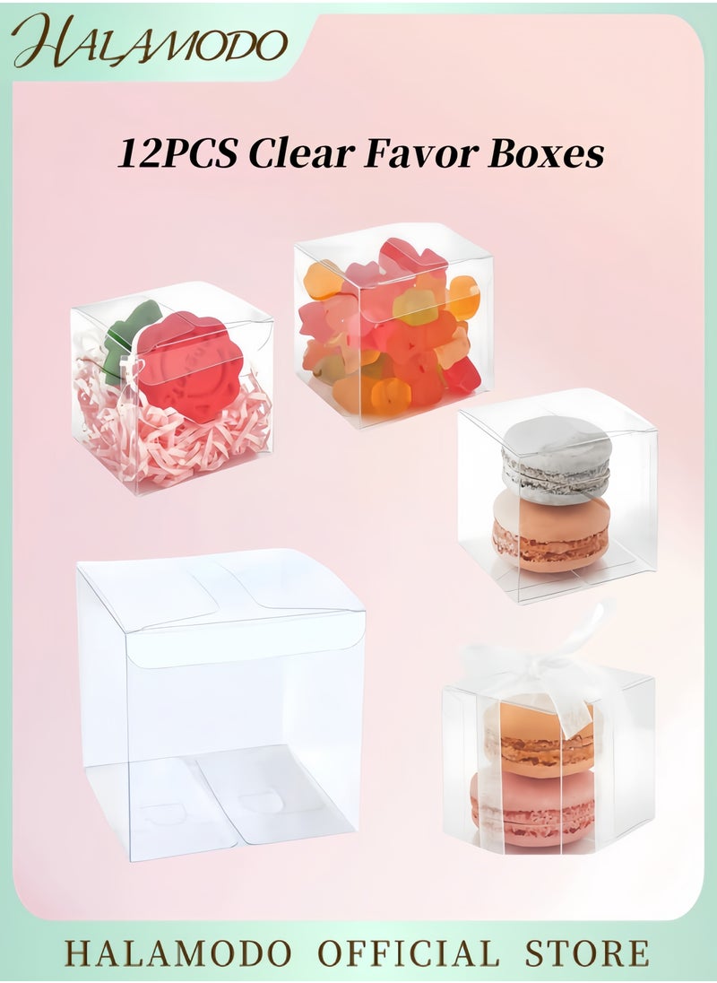 HALAMODO 12PCS Clear Favor Boxes Transparent Gift Boxes 4.7 x 4.7 x  4.7inch PET Plastic Gift Boxes Square Boxes for Wedding Party & Birthday & Candy & Coffee & Tea & Jewelry  - Image 1