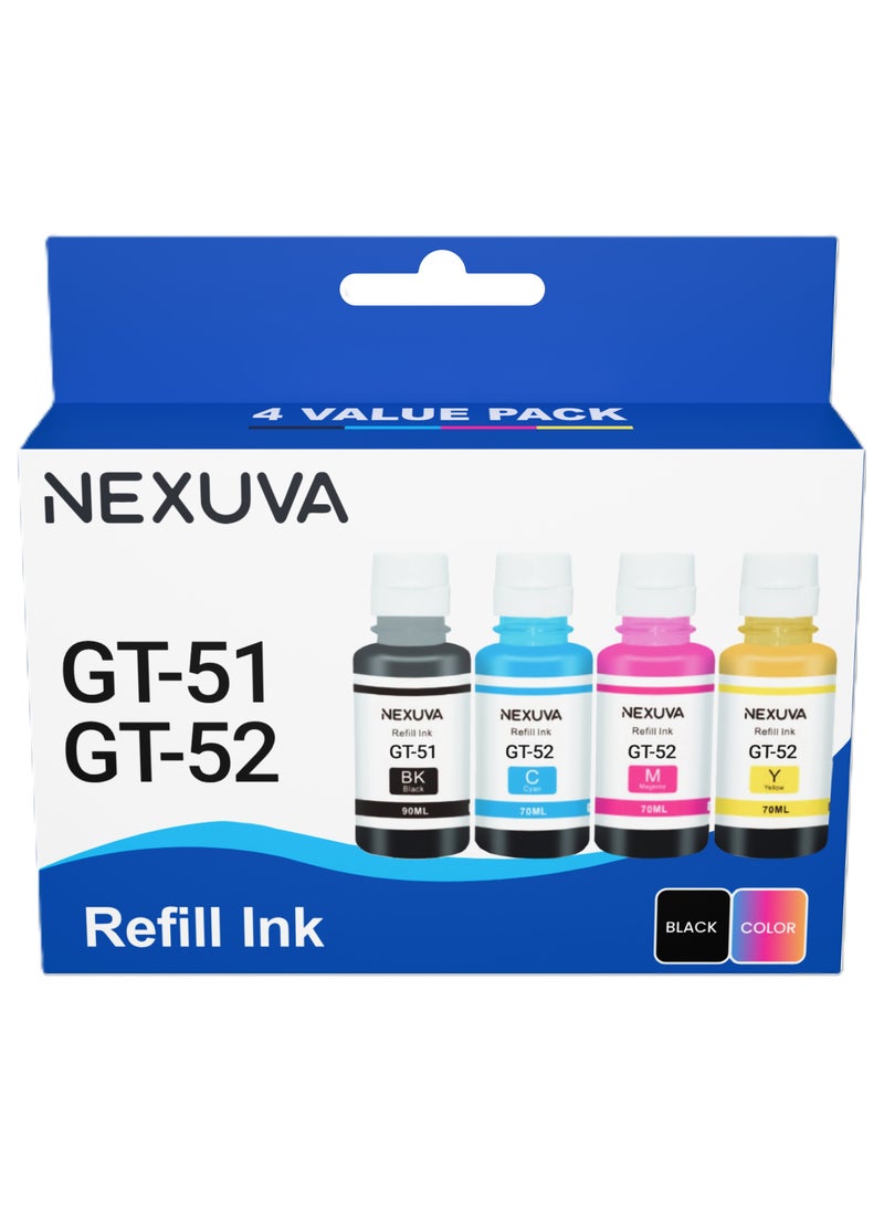NEXUVA GT51-GT52 series Refill Ink Compatible for HP GT Series 310 315 319 410 415 419 5810 5820 5821  1 Black Bottle in 90 ml and 3 Colour 70 ml Bottles  - Image 1