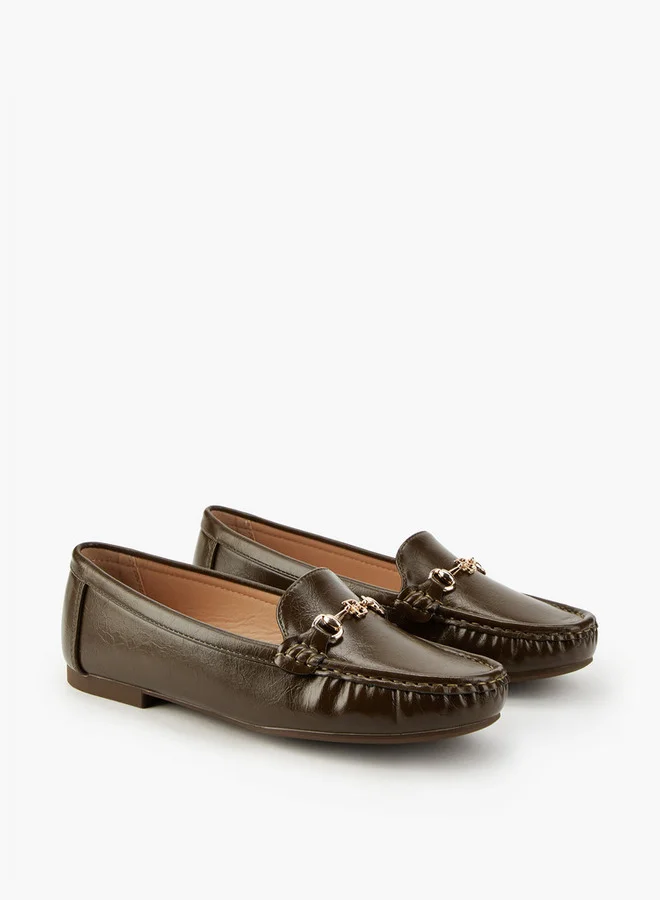 Flora Bella By Shoexpress Solid Slip-On Loafers with Metallic Accent