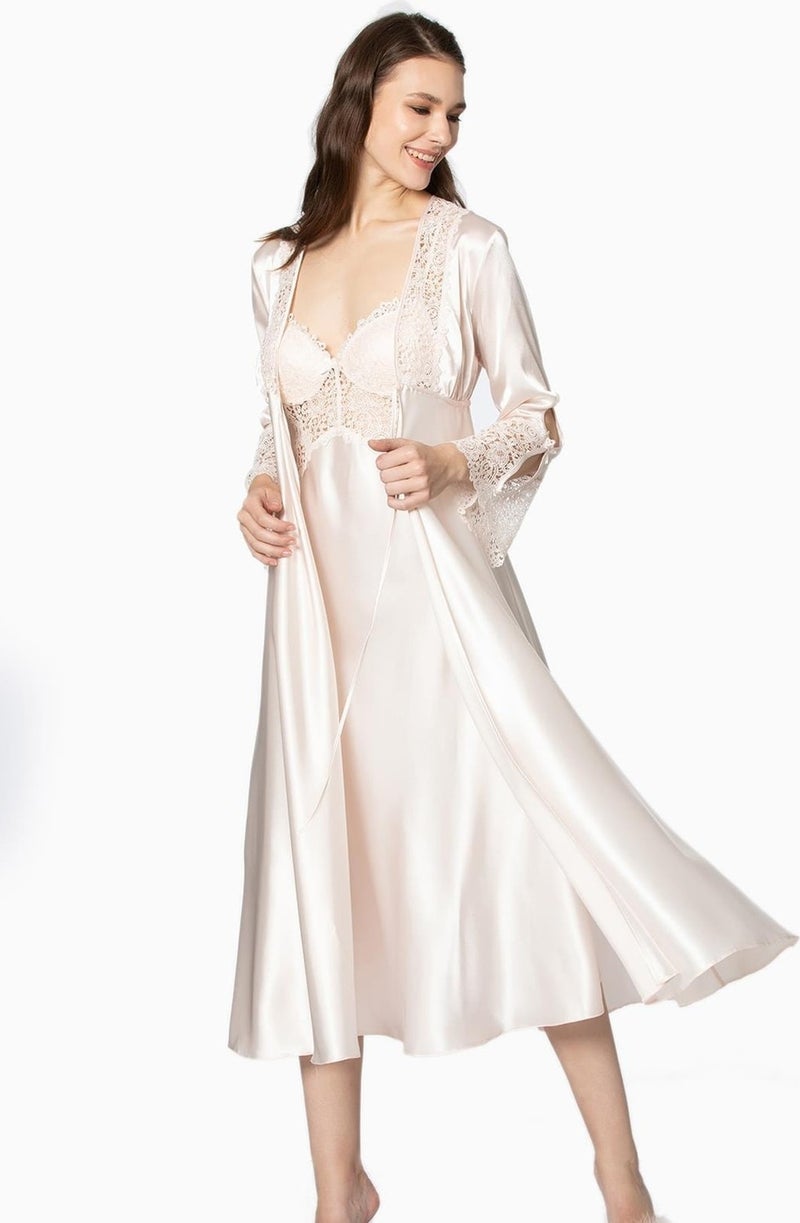 pierre cardin 6620 Women's Long Satin Bridal Dowry Set - Ecru  - Image 2