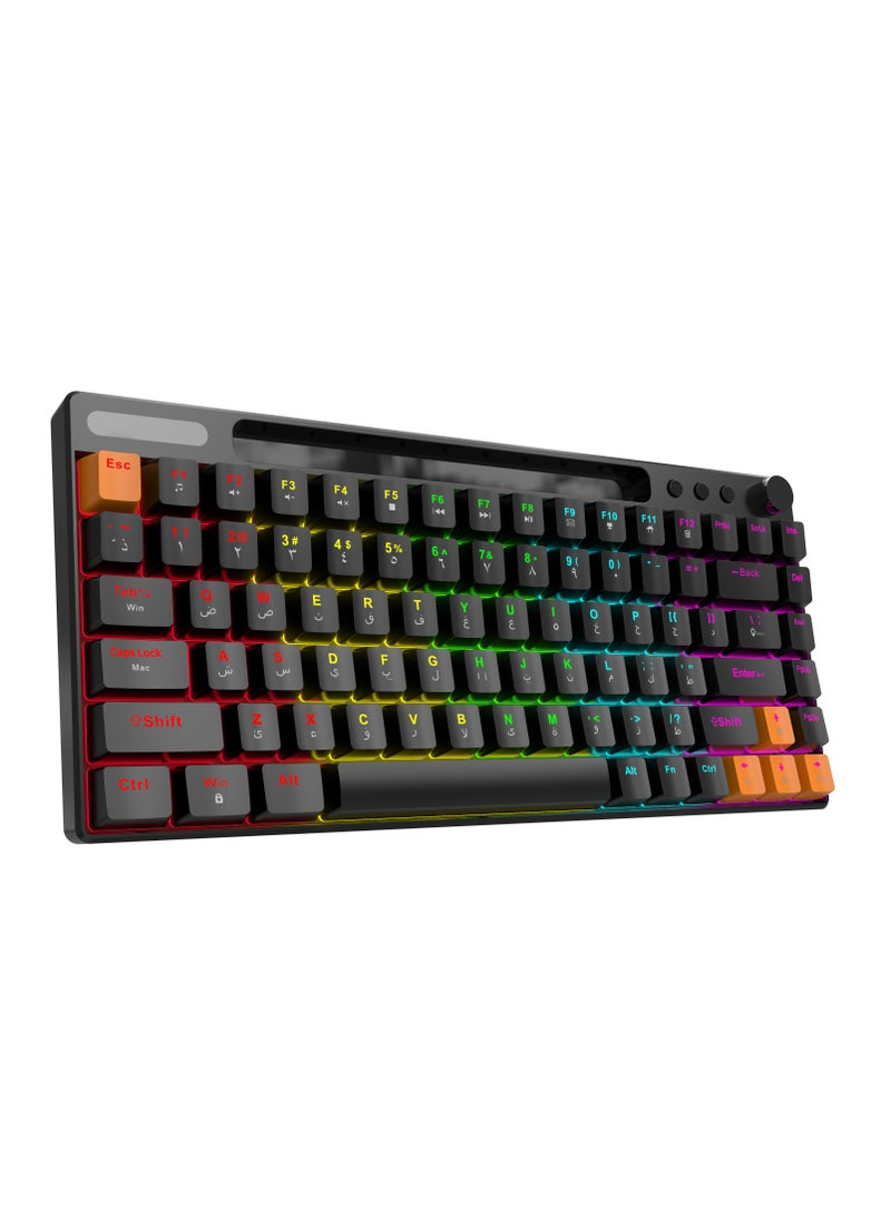 porodo Wired Mechanical Keyboard with 23 Different Backlighting Modes and Rotary Knob for Easy Audio Control / 84 Keys US Plus Arabic / Gaming and Fast Typing - Black  - Image 1