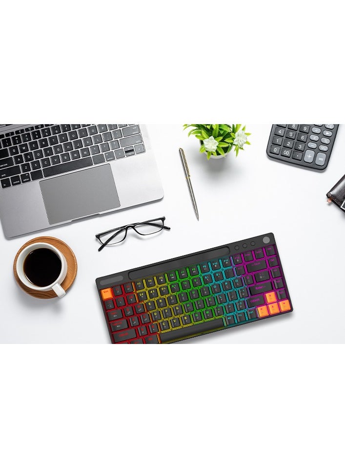 porodo Wired Mechanical Keyboard with 23 Different Backlighting Modes and Rotary Knob for Easy Audio Control / 84 Keys US Plus Arabic / Gaming and Fast Typing - Black  - Image 2