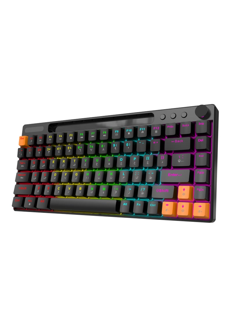 porodo Wired Mechanical Keyboard with 23 Different Backlighting Modes and Rotary Knob for Easy Audio Control / 84 Keys US Plus Arabic / Gaming and Fast Typing - Black  - Image 3