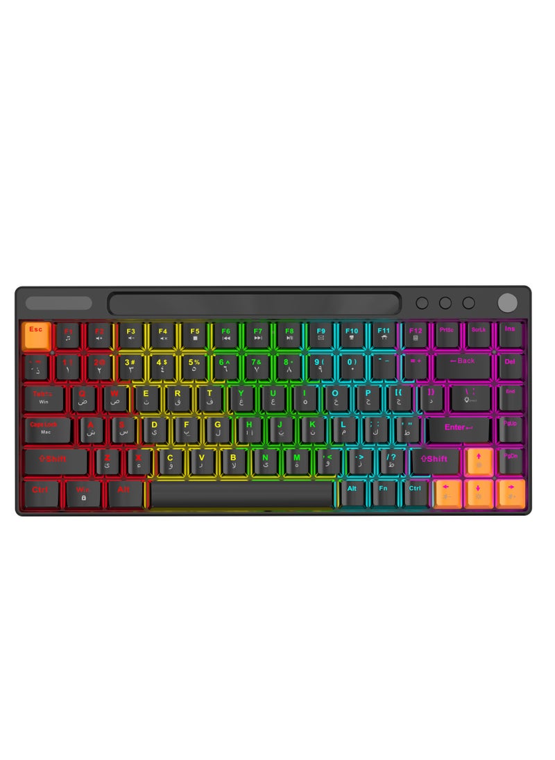 porodo Wired Mechanical Keyboard with 23 Different Backlighting Modes and Rotary Knob for Easy Audio Control / 84 Keys US Plus Arabic / Gaming and Fast Typing - Black  - Image 4