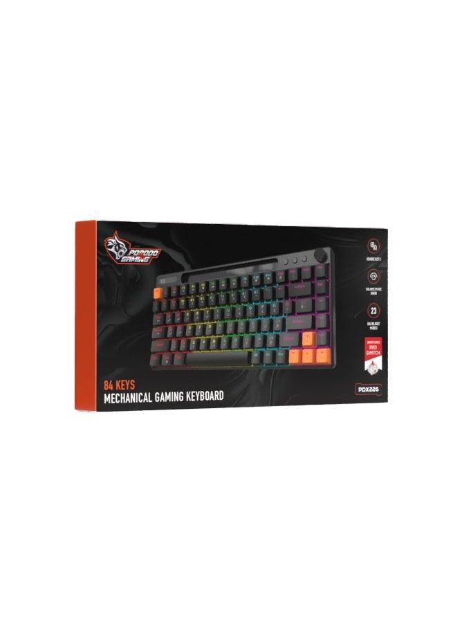 porodo Wired Mechanical Keyboard with 23 Different Backlighting Modes and Rotary Knob for Easy Audio Control / 84 Keys US Plus Arabic / Gaming and Fast Typing - Black  - Image 5