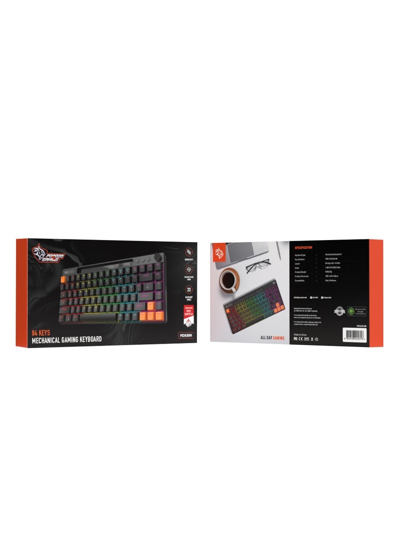 porodo - Wired Mechanical Keyboard with 23 Different Backlighting Modes and Rotary Knob for Easy Audio Control / 84 Keys US Plus Arabic / Gaming and Fast Typing - Black - Image 1