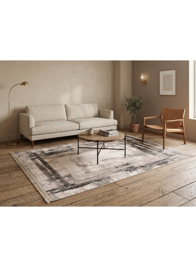 Spectra Home Carpet Rug with Anti-Slip Backing | Printed Abstract Frame Design - Beige | Size - 160x230 cm - 5x7.5 ft | For Medium Sized Family Room, Bedroom with Queen Beds, 4-6 Seater Dinning Area, Entry Hallways & Foyers - Image 3