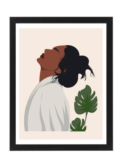 Boho Girl Botanical, Mid Century Modern Art Boho Décor Poster with Frame 30x40cm
