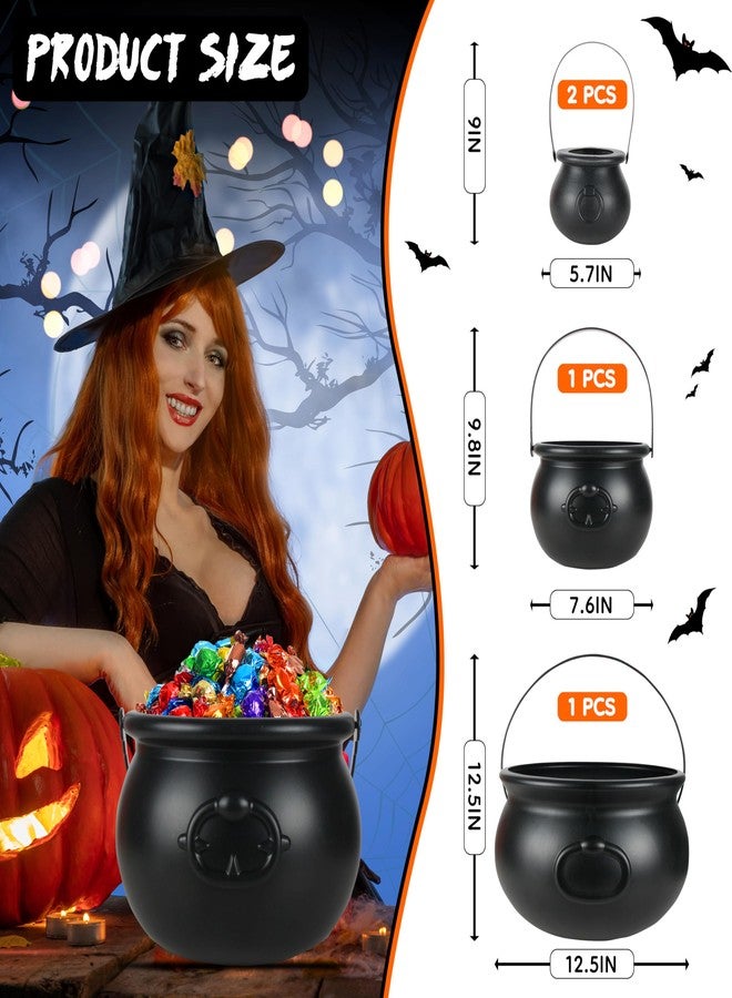 OCTERIC Halloween Large Cauldron Kettles, 4 in 1 [12.6"+7.7" +5.7"+ 5.7 "] Witch Cauldrons, Plastic Black Witch Pot, Treats & Punch Bowl, Candy Holder, Halloween Party Favor for Indoor Outdoor Decoration - Image 2