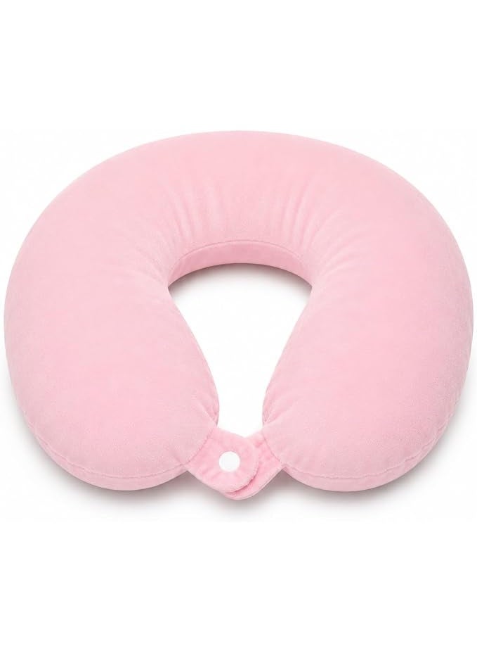 Memory Foam Travel Neck Pillow with Soft Velvet Cover Ergonomic Airplane Pillow Portable Neck Support Cushion for Car Train Office Camping Travel Accessories Comfortable Design (Pink) - Image 1