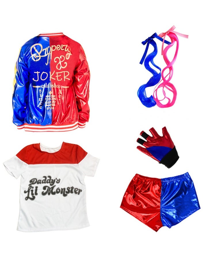 AUTOYSUR Quinn Cosplay Costumes for Kids, Girls Villain Costume Kit Include Jacket, T-Shirt, Shorts and Glove, Hair Bundle for Carnival Cosplay  - Image 3