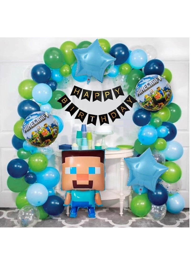Boxwoods - Craft Theme Balloons And Happy Birthday Banner For Kids Gamer Party Decoration - Image 1