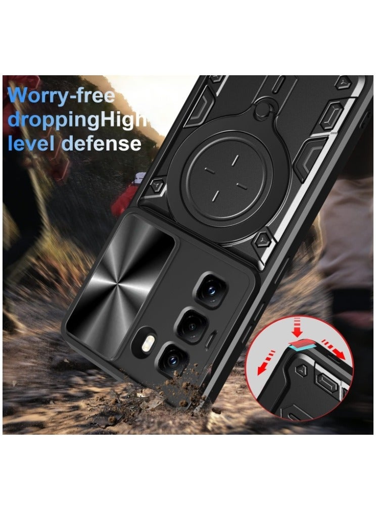 for Infinix Hot 50 Pro+ 4G Case, Slide Camera Lens Cover, Magnetic Ring Holder Kickstand Protective Phone Case for Infinix Hot 50 Pro+ 4G, Black  - Image 4