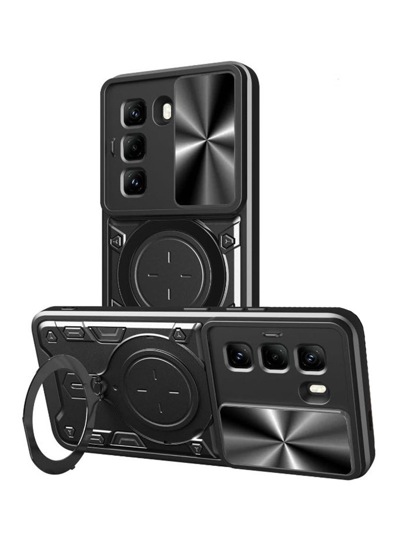 for Infinix Hot 50 Pro+ 4G Case, Slide Camera Lens Cover, Magnetic Ring Holder Kickstand Protective Phone Case for Infinix Hot 50 Pro+ 4G, Black  - Image 1